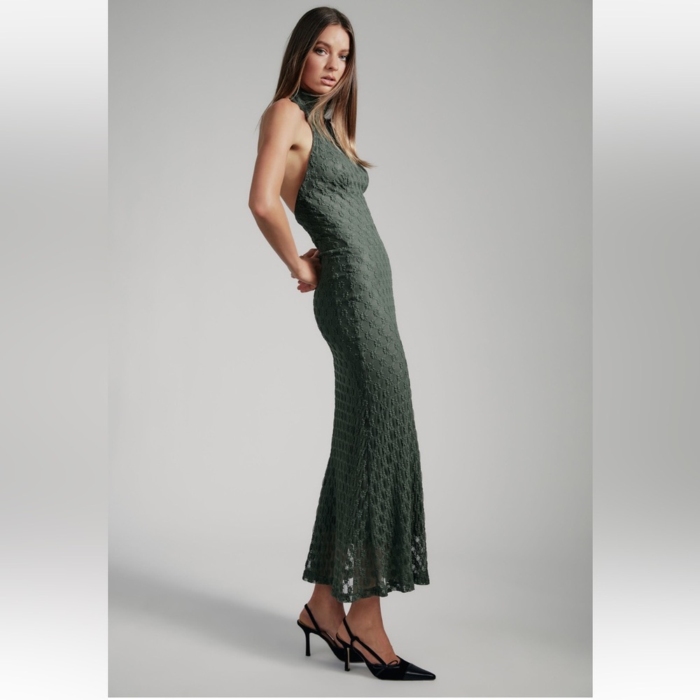 Adoni Ola Lace Maxi Dress In Khaki (Army Green)